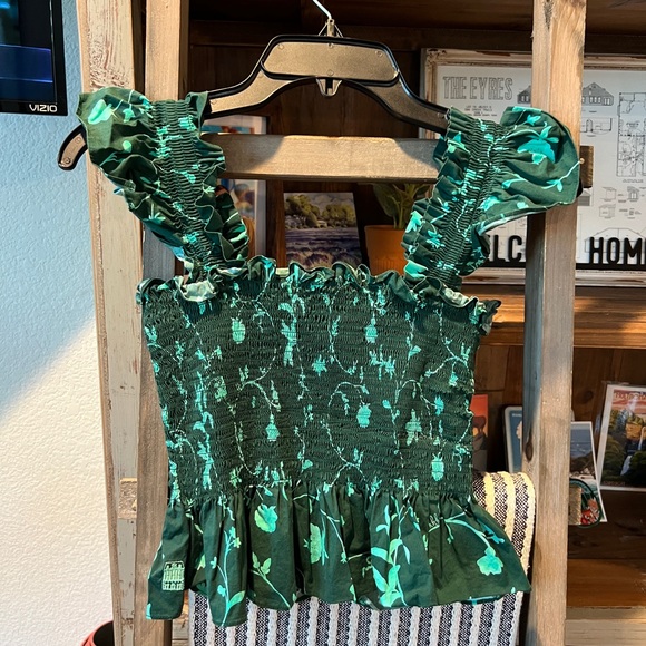 Hill House Tops - Hill House Forest Green Floral Smocked Tank Top